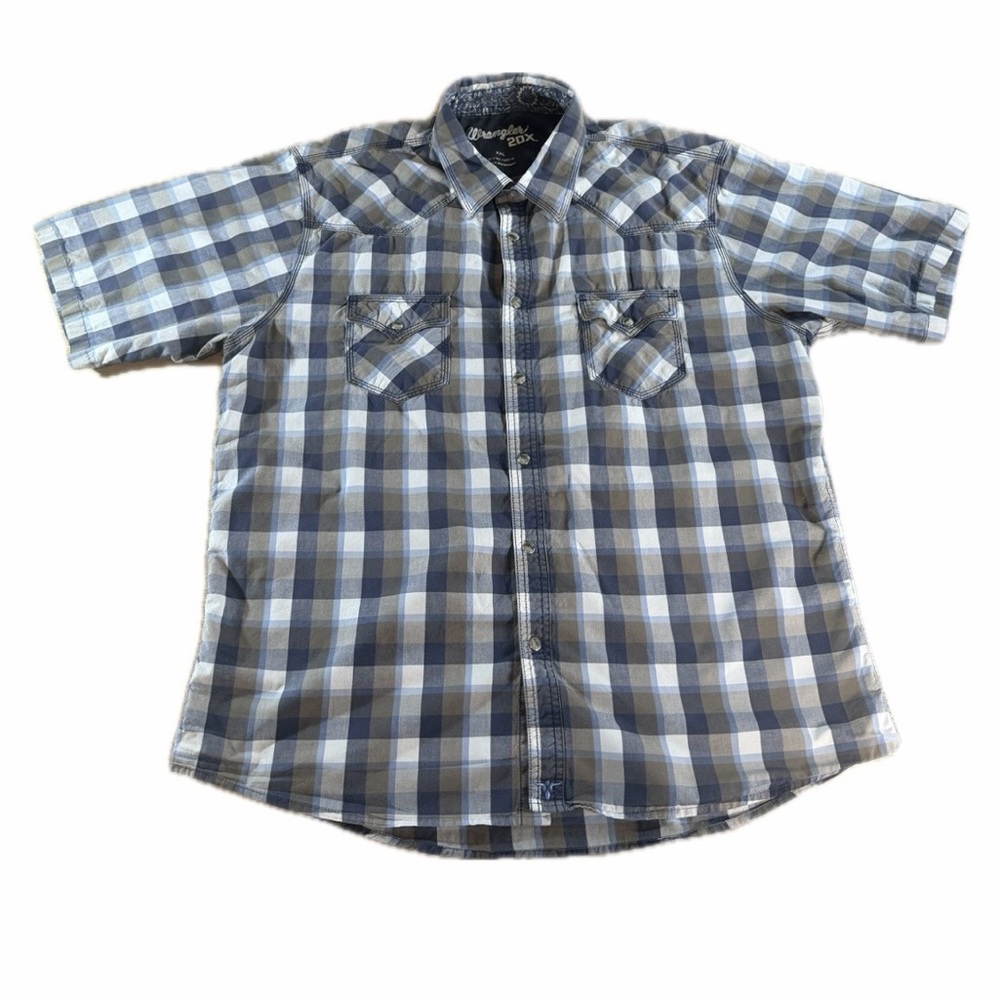 Wrangler 20X Western Cowboy Men's Pearl Snap Short Sleeve Shirt Blue XXL